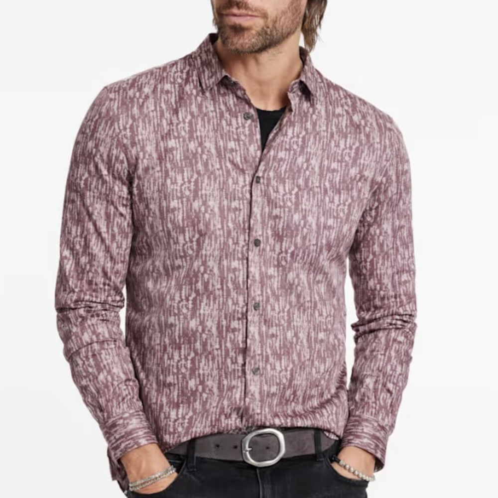 John Varvatos Men's Casual Button Down Shirt - Maroon Pattern